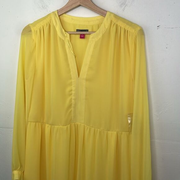 Vince Camuto Yellow Chiffon Dress Baby Doll Split neck tiered long sleeve Small - Picture 2 of 15